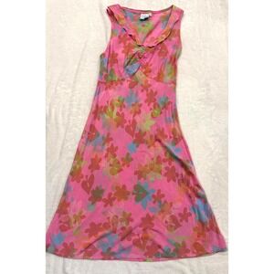 Blue Ginger Hawaiian Designs Pink Floral Sleeveless Midi Dress S *has hole*